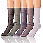 Miaband 5 Pairs Sparkly Socks Sheer Glitter See Through Socks Colorful Sheer Lace Sock for Women