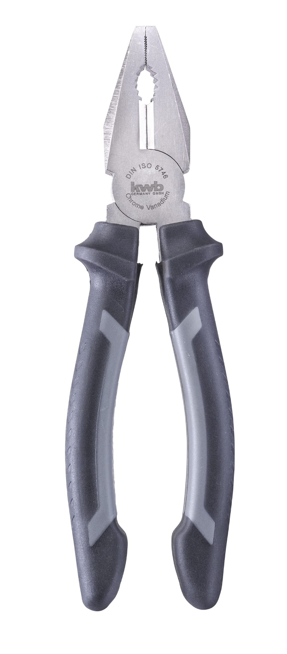 kwb Combination Pliers in 200 Mm, with 2-Component Handle with Hand Protection, Durable, Made of Cv Steel, Satin Finish, with Hardened Cutting Edges, Gripping Zone, Complies with Din Iso 5748