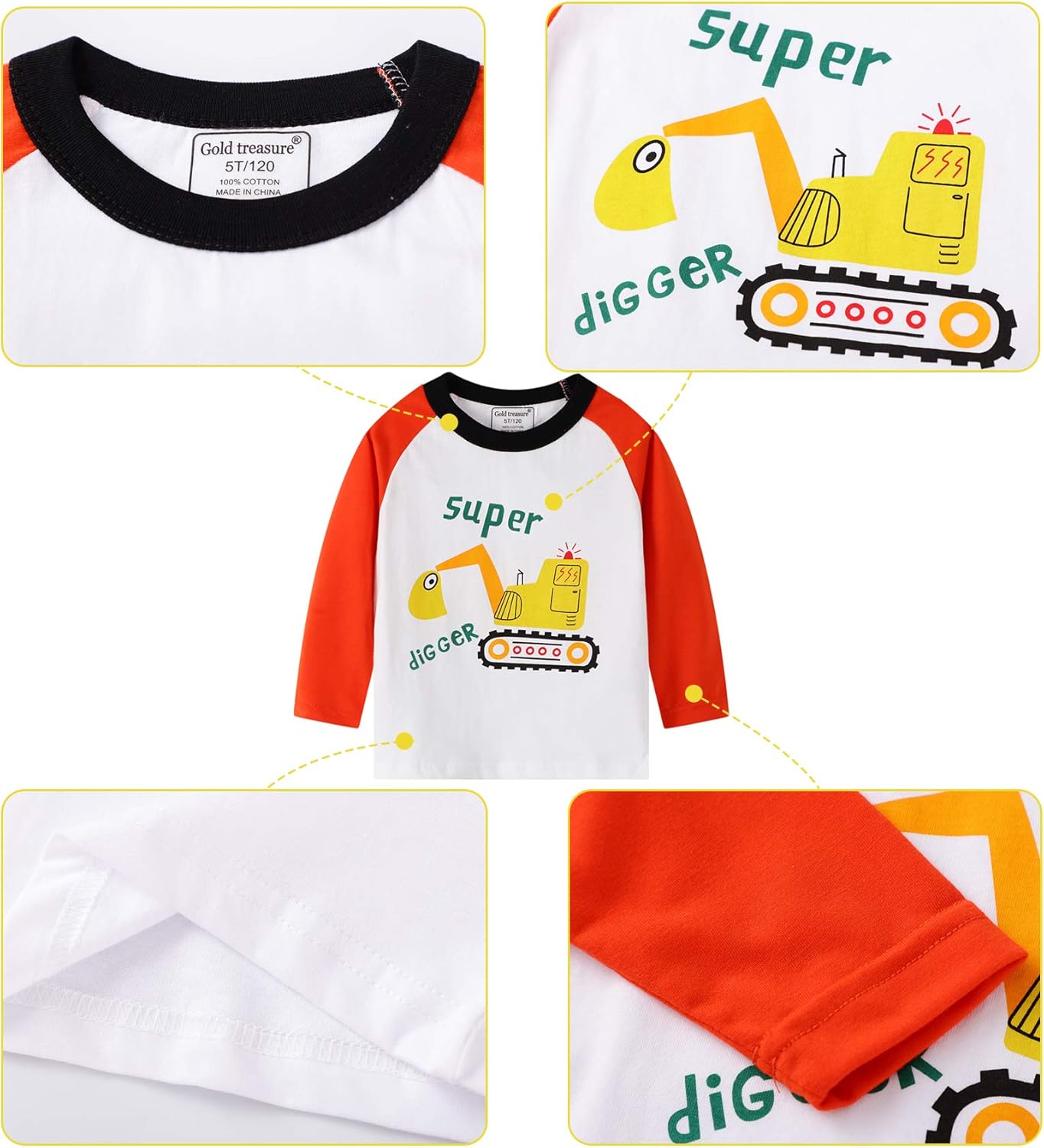 Boy Long Sleeve T-Shirts Clothes 3-Pack Crewneck Tops Dinosaurs Cars Graphic Tees Set: Clothing