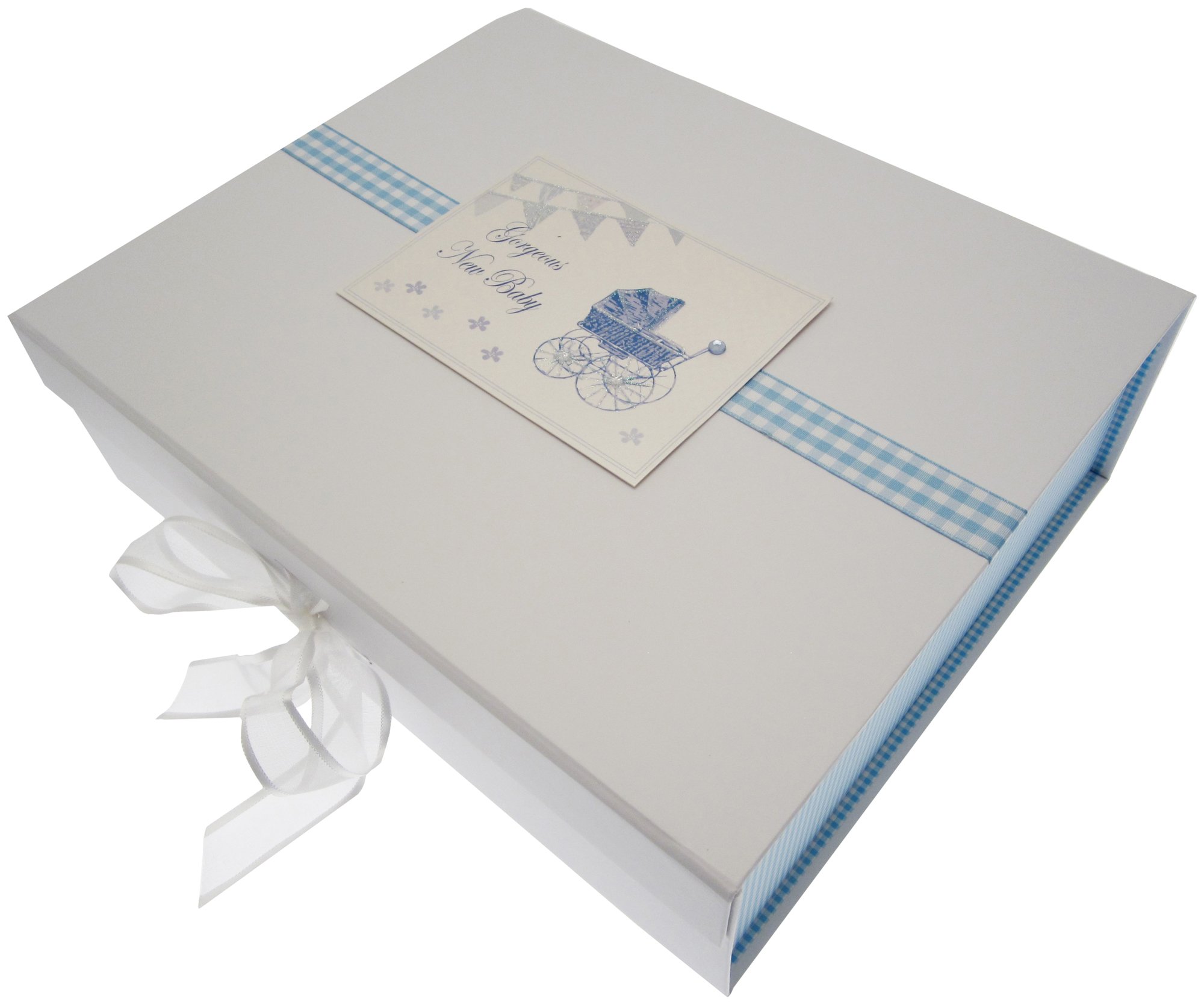 New Baby, Large Keepsake Box, Blue Pram & Bunting