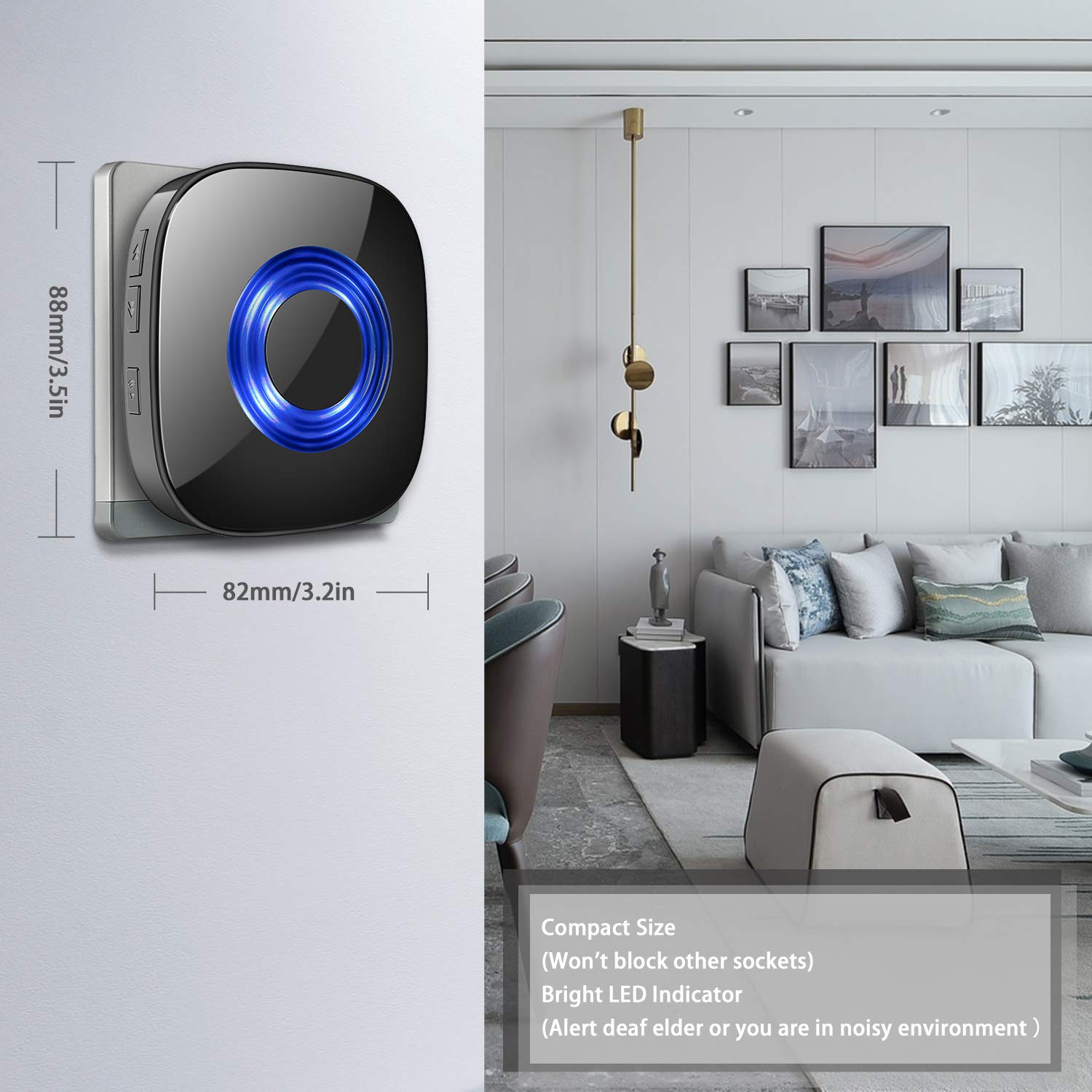 Door Chime PHYSEN Wireless Door Open Chime Kit Operating at 600-feet Range,4 Volume Levels Doorbell Sensor Chime with 52 Melodies LED Indicator for Home/Office/Stores