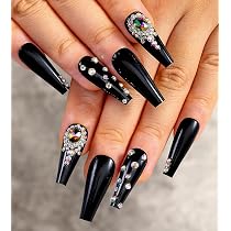 Amazon.com: Artquee 24pcs Press on Nails Luxury Gem Black ...