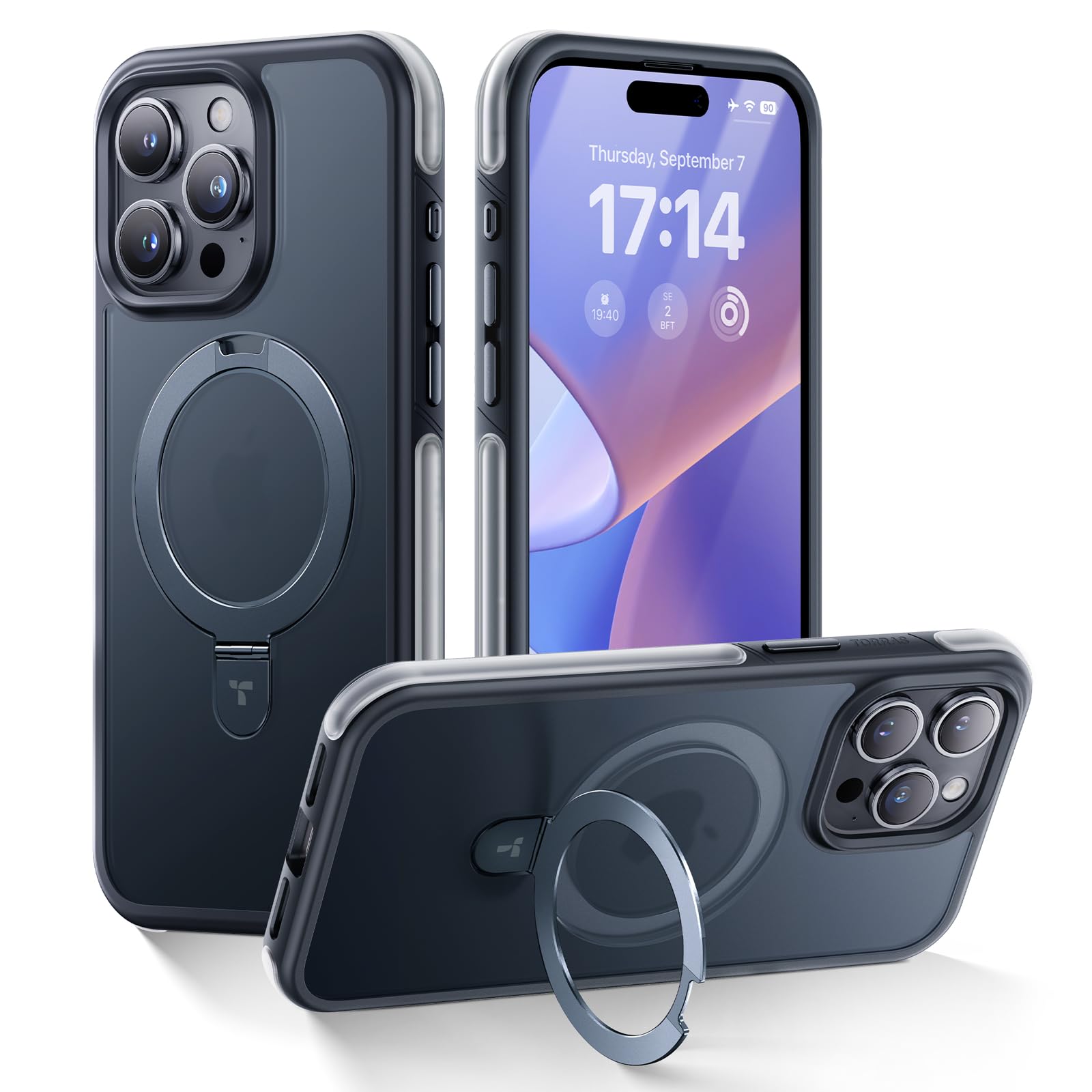 Photo 1 of TORRAS Q1 Air for iPhone 15 Pro Case Magnetic Stand, [Extreme Military-Grade Shockproof] [Fit for MagSafe] [Sturdy Flexible Stand] Translucent Anti-Scratch Strong Protective Case, Frosted Black 6.1"