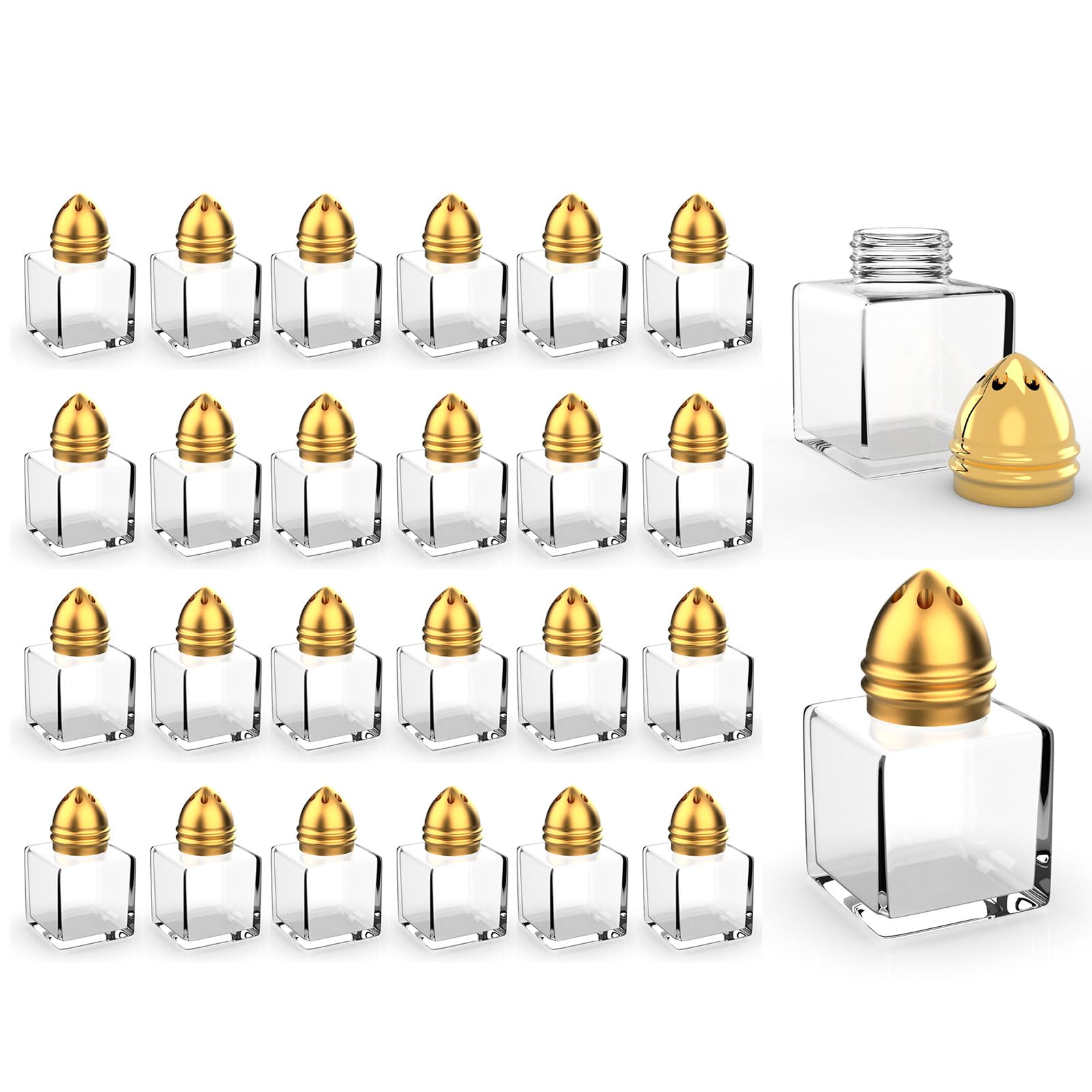 Photo 1 of 24 Pack Mini Salt and Pepper Shakers, 0.5 oz Glass Cube Shape Spice Shaker with Funnel, Seasoning Jars for Wedding Party Restaurant Home Kitchen