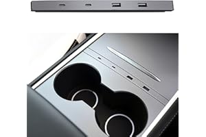 TSLMODEL Tesla USB Hub for Model Y 2021-2024 Model 3 2021-2023 : Fast USB-C Charging, 4-Port Phone Charger Sleek Silver Gray, Perfect OEM-Fit for Center Console Tesla Model Y 3 Accessories 2024 2023