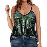 TIYOMI Plus Size Tank Tops for Women Sexy V Neck Strappy Sequin Sparkle Shimmer Camisole Glitter Party Sleeveless Tops