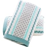 Pidada Hand Towels Set of 2 Striped Pattern 100% Cotton Soft Absorbent Decorative Towel for Bathroom (Green)