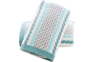Pidada Hand Towels Set of 2 Striped Pattern 100% Cotton Soft Absorbent Decorative Towel for Bathroom 13.4 x 29.5 Inch (Green)