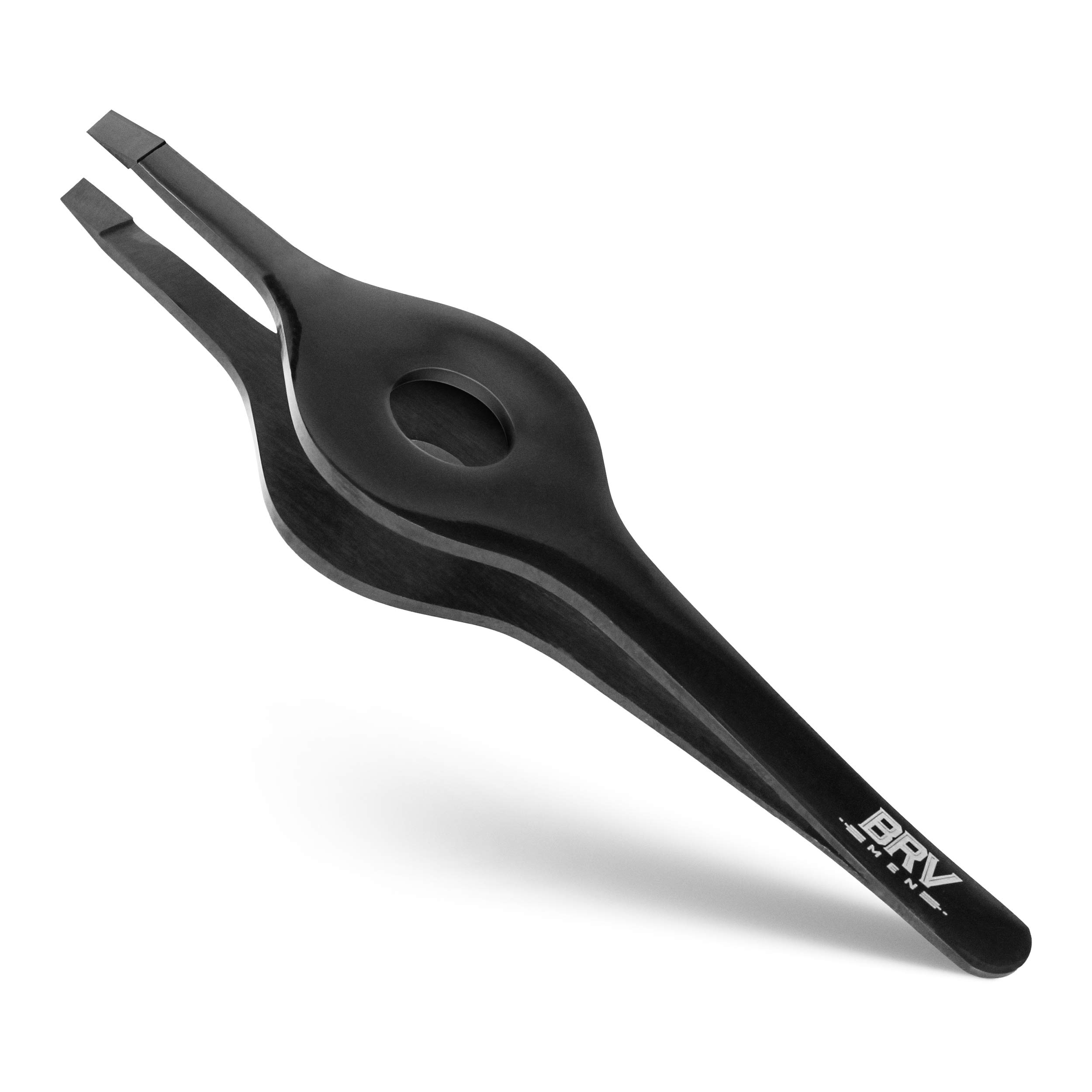 BRV MEN Wide Grip Slant Tweezers - Titanium Plated Stainless Steel - Perfectly Aligned Slanted Tips for Precision - Professional Tweezers for Eyebrows and Nose/Ear/Facial Hair - 9.6 cm (Black)