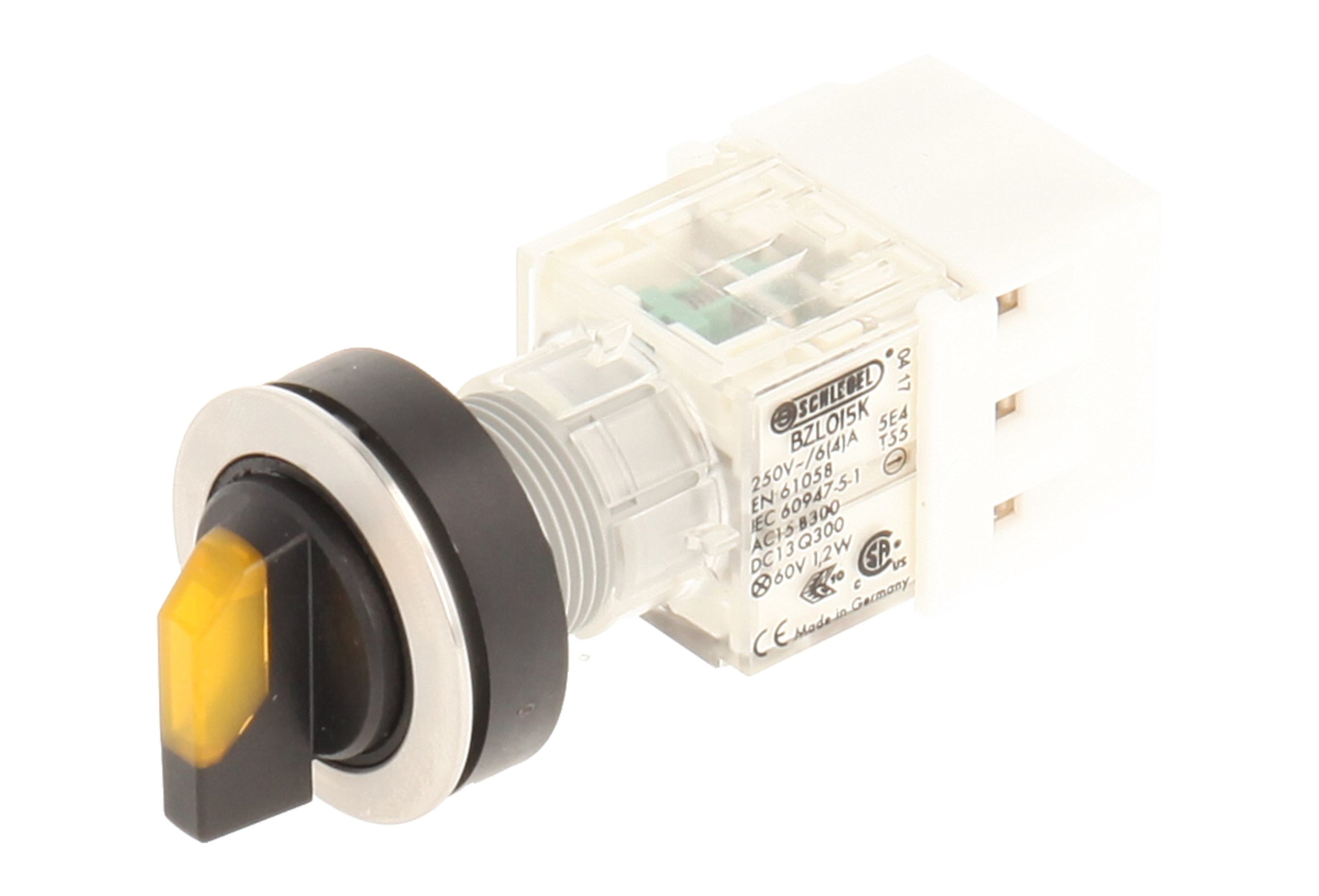 Club 23.001.343 Light 2 Positions Selector Latching Stainless Steel Contact Button Sensor LED Lamp Holder t5,5 K 1 Closer + 1 opener 24 V, SCREW TERMINALS – Yellow (Pack of 2)