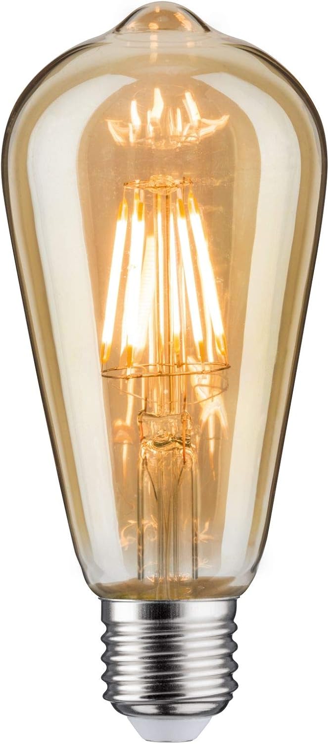 Paulmann 28523 LED Vintage Piston ST64 Retro Light Bulb 6 Watt Dimmable Filament E27 Base Filament Gold 1,700 K Gold Light 500 lm