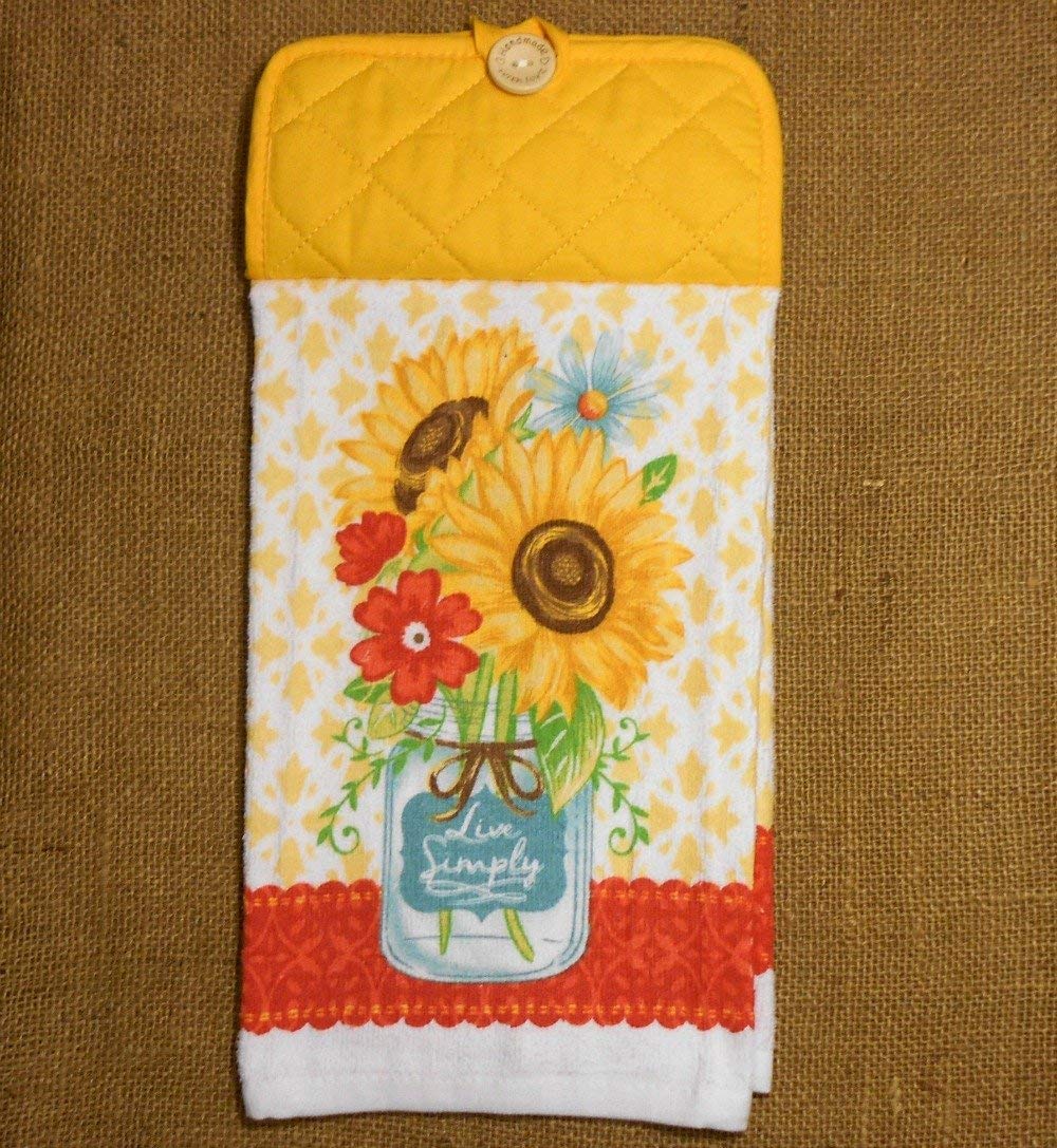 Sunflower Mason Jar Bouquet Hanging Dish Towel, Kitchen