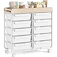 Ytaoka 10 Drawers Rolling Storage Cart, Plastic Drawer Cart With Metal Frame, Multipurpose Art Craft Cart Organizer With Wheels, Utility Cart With Drawers For Home, Office, School, Multicolor