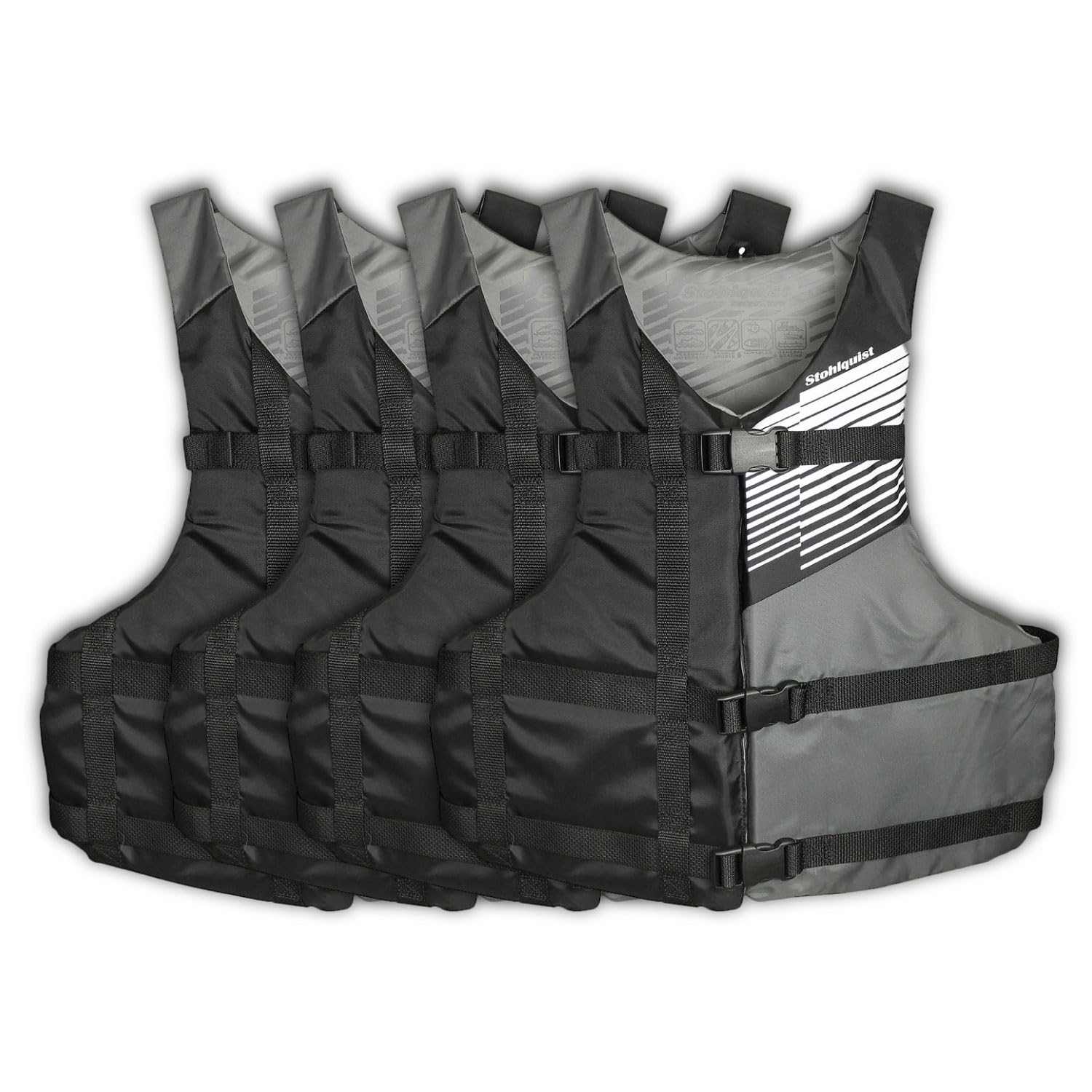 Photo 1 of Stohlquist Universal Fit Adult Life Jacket PFD (4 Pack) Coast Guard Approved PFD, Life Vest for Men and Women 90+ lbs, Lightweight Neoprene and Adjustable, Ideal for Boating, Kayaking & Water Sports