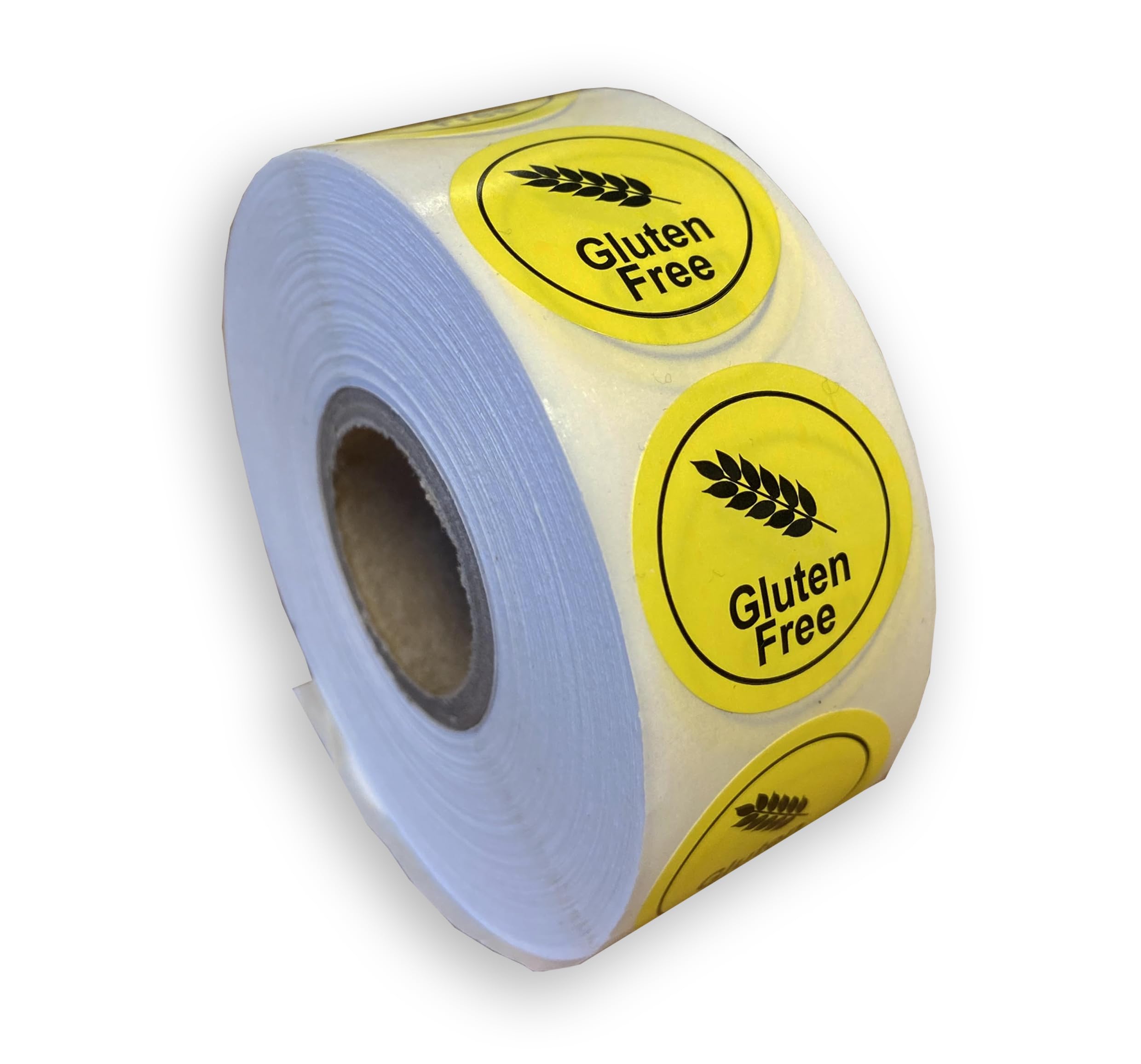 1000 x roll 25mm Round Yellow Gluten Free Labels Permanent allergen Safety Intolerance Stickers