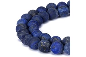 BRCbeads Lapis Lazuli Natural Gemstone Loose Beads 8mm Matte Round Crystal Energy Stone Healing Power for Jewelry Making- Blue