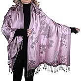 TZ Promise Women Soft Silky Pashmina Reversible Floral Rose Shawl Wrap Scarf w/Fringes