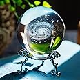 H&D HYALINE & DORA 2.36Inch/60MM Engraved 3D Galaxy Ball Paperweight Crystal Display Globe Full Sphere Glass Paperweight Fengshui with Metal Stand