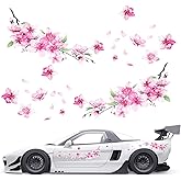 2 Sheets Cherry Blossom Car Decal, Cherry Blossom Vinyl Car Sticker Scratches Stickers Cars Decoration Vinyl Waterproof Sticker Flower Decals for Cars, Laptop, Wall, Window, Luggage and Bumper
