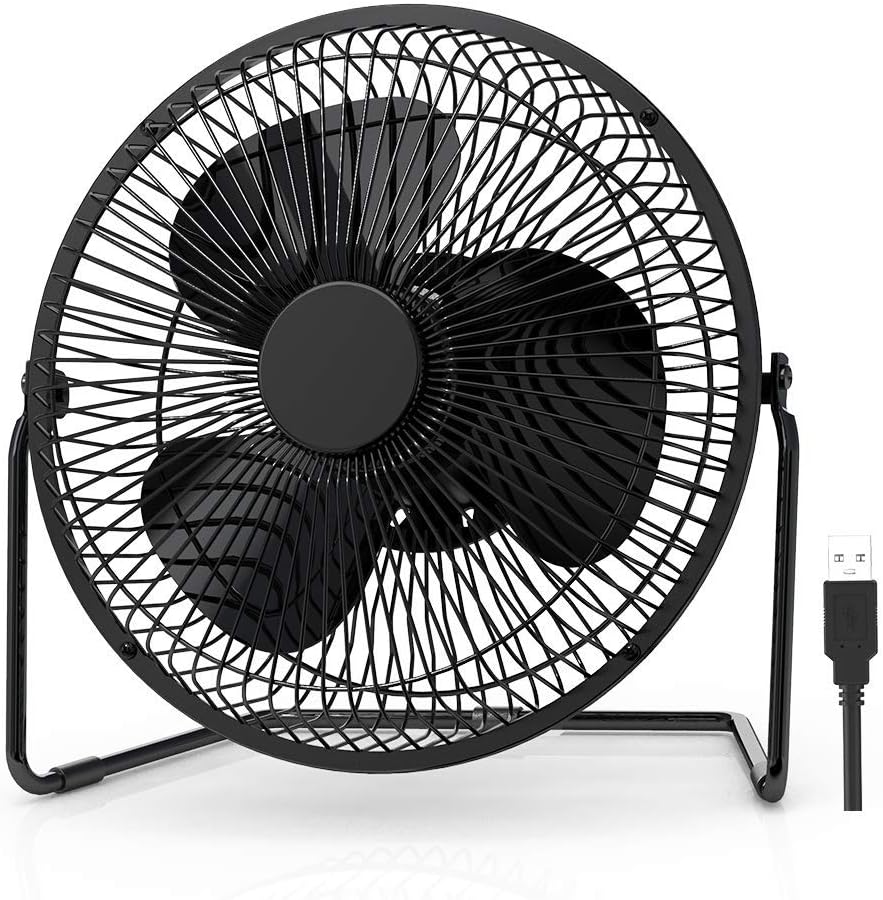EasyAcc 8 inch USB Desk Fan (USB POWERED ONLY) Enhanced Airflow USB Table Fan Lower Noise 2 Speeds 360° Rotation Desktop Metal Fan Air Circulator Personal Cooling Fan for Home Office Hurricane Camping: Computers & Accessories