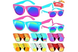 HLDGRAS 24 Pack Kids Sunglasses With UV400 Protection - Party Favor for Boys Girls Age 3-8 - Neon Goody Bag Favors for Beach, Pool, Birthday, Graduation Party Supplies - Great Gift