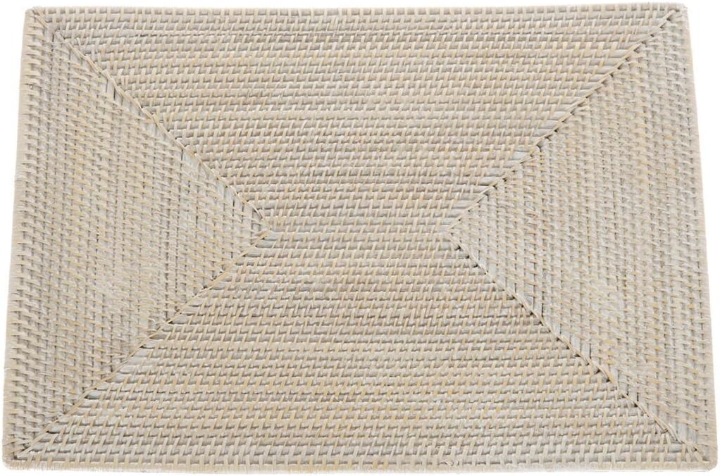 KOUBOO 1010074 Laguna Rectangular Rattan Placemat, Whitewash, Set of 2