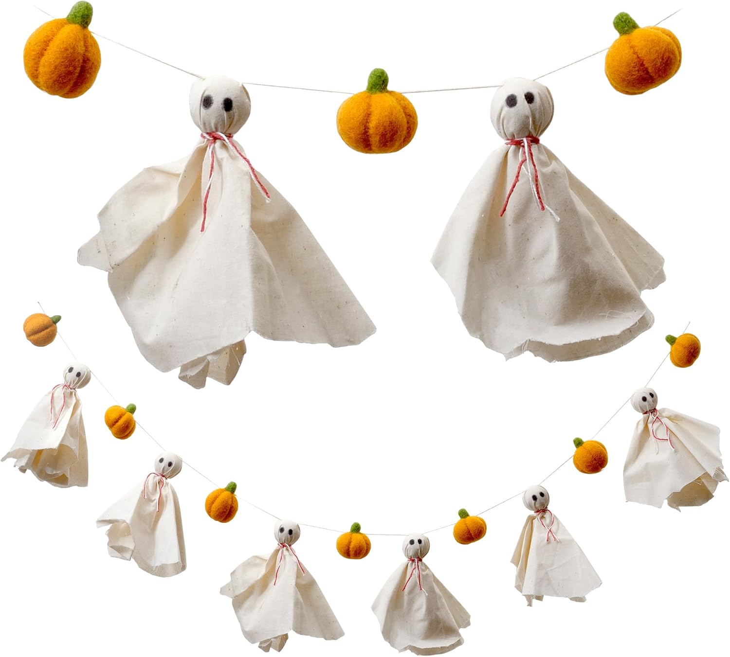 Wreaths, Garlands & Swags - Glaciart One Felt Ghosts + Pumpkin Garland - Easy to Hang Halloween Party Banner Decoration - Fall Décor, 100% New Zealand Wool, Hand-Felted in Nepal - 4' Long, 6 Ghosts, 7 Pumpkins Ornaments
