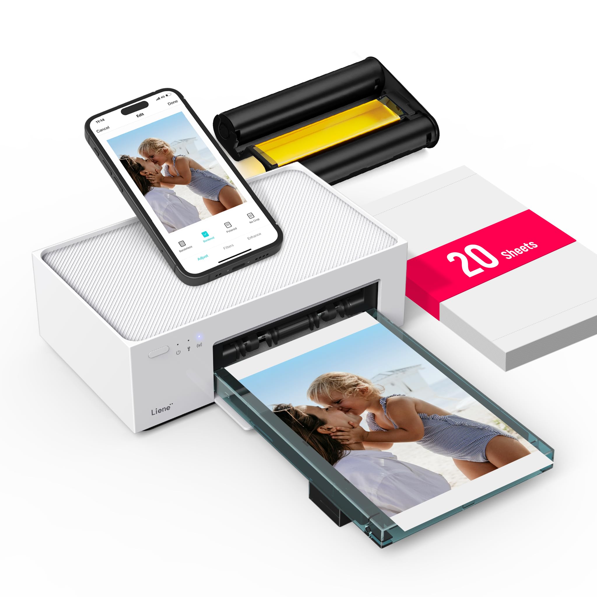 Liene M100 4x6'' Photo Printer, Wi-Fi Picture Printer, 20 Sheets, Full-Color Photo, Instant Phone Printer for iPhone, Android, Smartphone, Thermal Dye Sublimation, Portable Photo Printer for Home Use