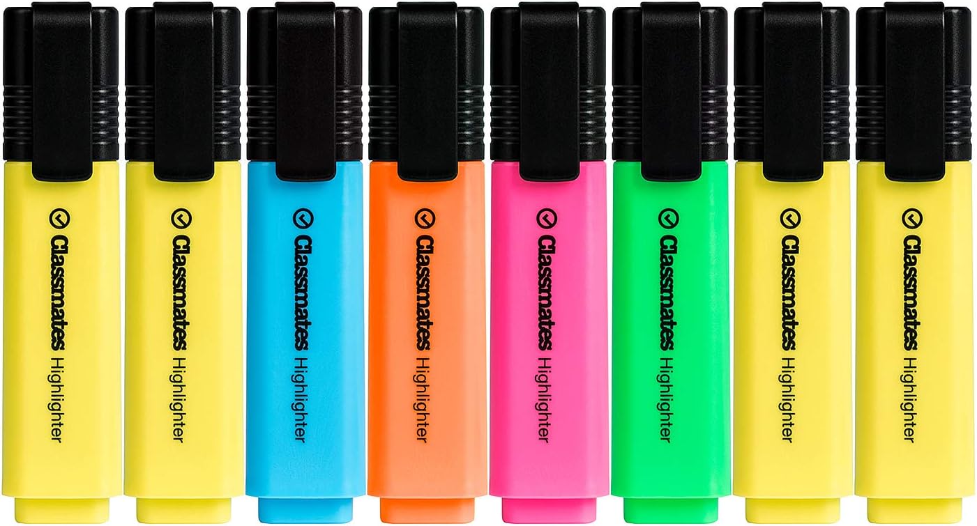 Classmates 8 Assorted 5 Vibrant Colours Highlighter Pens (8x Assorted