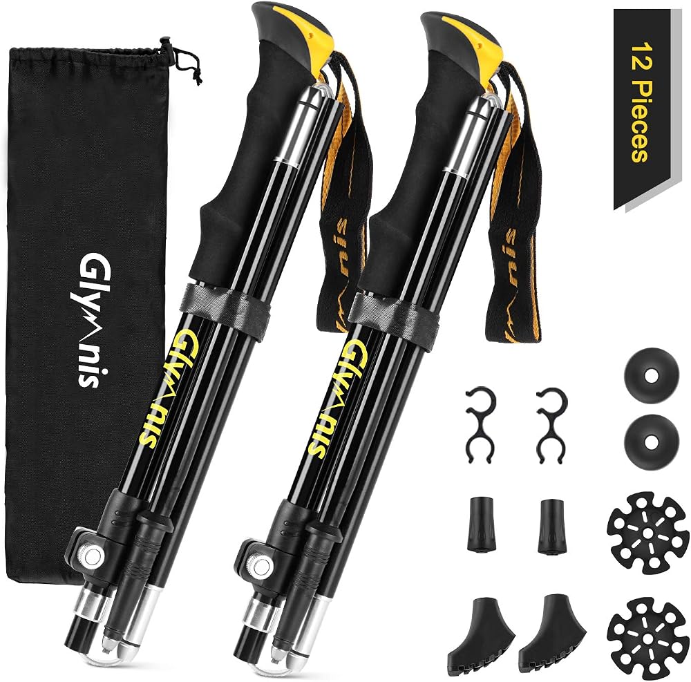 Glymnis Walking Poles 2 Pack Collapsible Poles Quick Lock 110-130cm