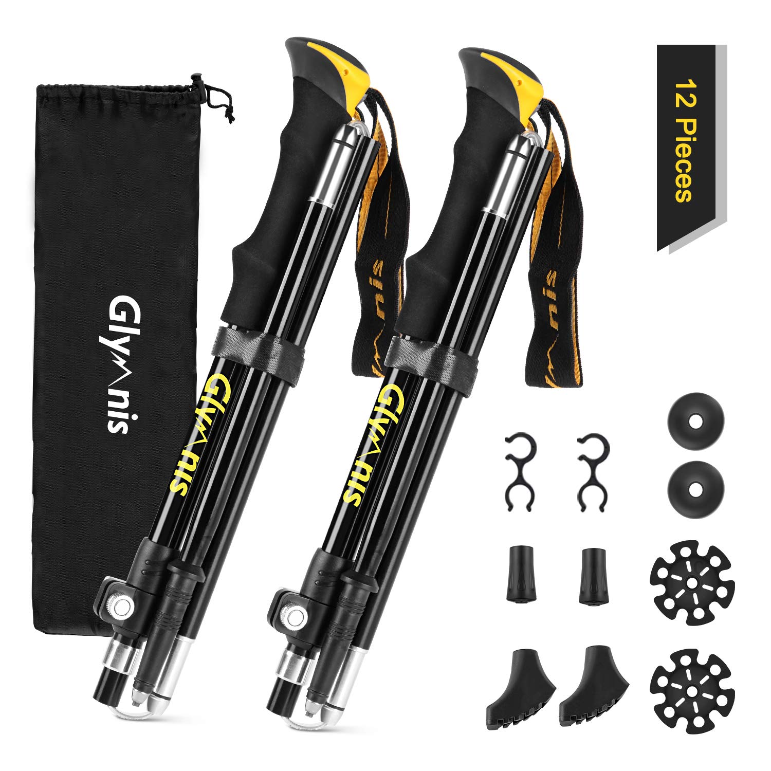 Glymnis Walking Poles 2 Pack Collapsible Walking Poles for Women Men with Quick Lock System, Foldable Hiking Trekking Poles for Senior Trekking, Backpacking