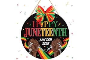 Geetery Happy Juneteenth Day Sign 12 x 12 Inch 1865 Theme Wood Sign Juneteenth Wooden Hanging Door Sign African American Door Hanger for Black History Party 19th June Freedom Day Door Wall Decor