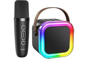 Kinglucky [All in One] Karaoke Machine with Bluetooth Speaker & Wireless Microphone [Loud Sound & Dynamic LED Lights] Christmas Birthday Gifts for Boys Girls Kids Adults Toys, Black