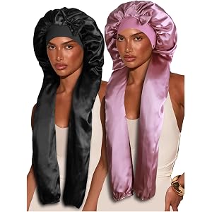 2pcs Satin Pantyhose Bonnet for Braids, Long Hair Bonnet for Women Sleeping