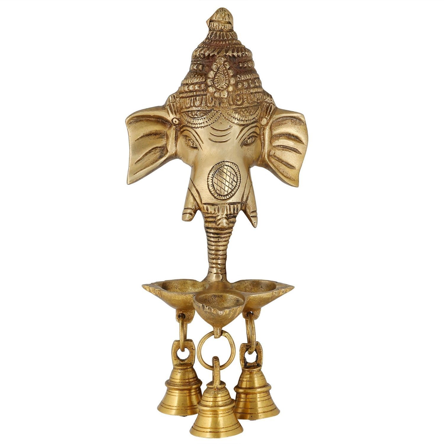Zap Impex Ganesha Wall Hanging Diya with Bells for Home Decor Brass Hanging Diya Oil Lamp