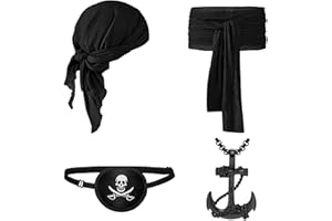 Changchupsem Medieval Renaissance Pirate Bandana and Large Sash Belt, Pirate Headband Waist Belt with Eye Patch&Necklace.