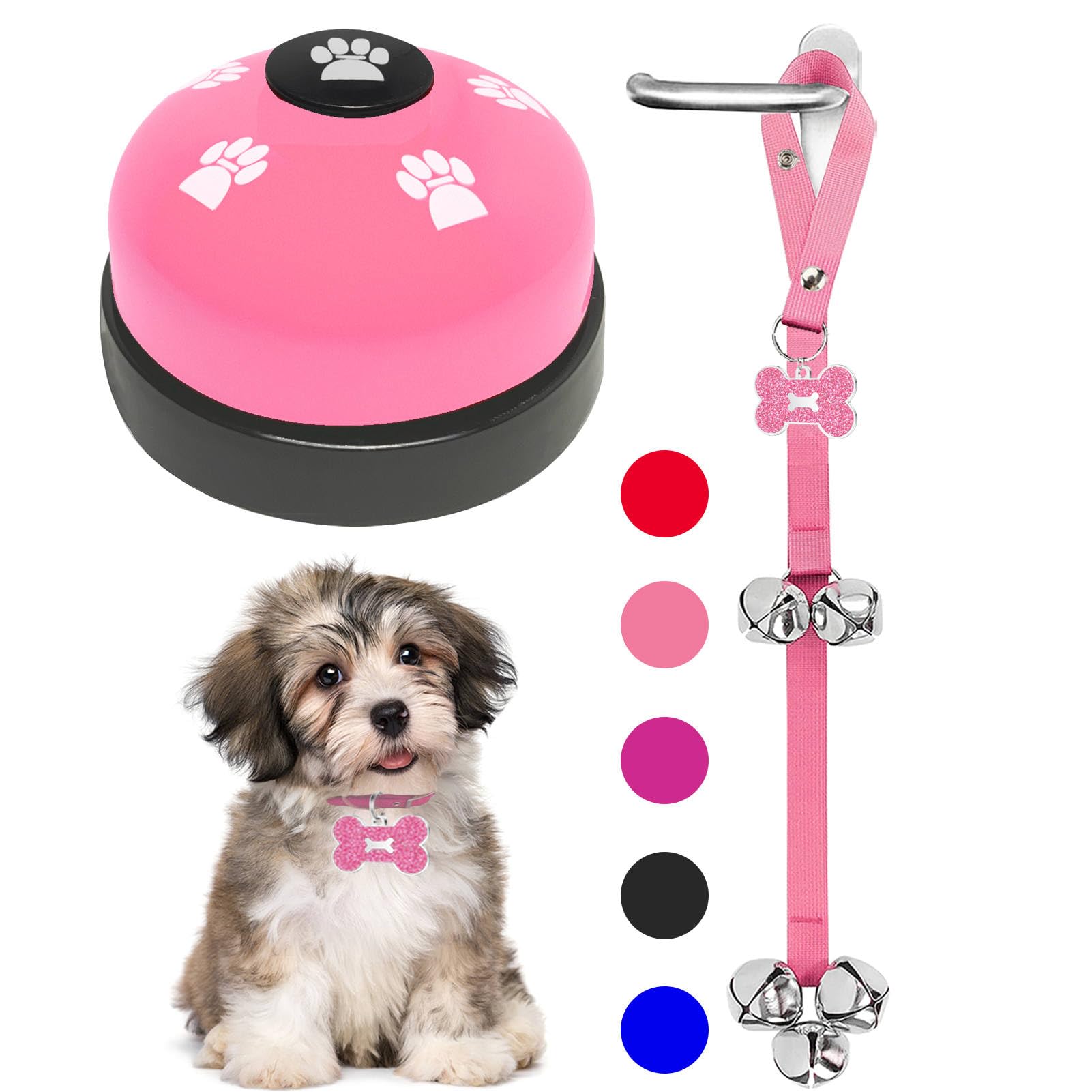 KEXIAVA 2 Pcs Dog Bells Toilet Training Dog Doorbell Dog Training Bell for Puppy Potty Adjustable Strap Dog Door Bell and Communication Device Dog Bell Cat Puppy Interactive Bell (Pink)