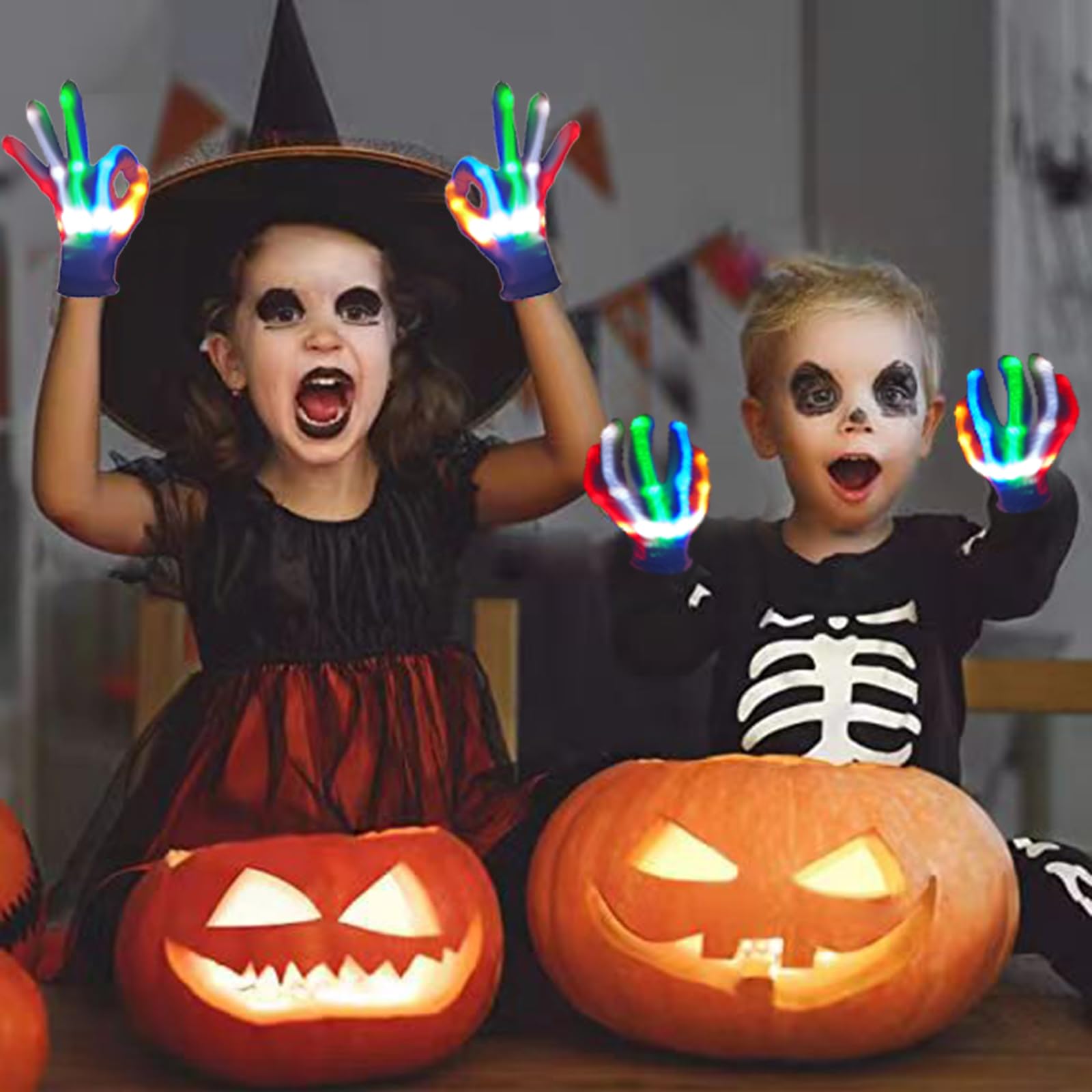 COLEDRE Cool LED Gloves - Girls Boys Toys Age 6-8 8-12, Light up Gloves Stocking Stuffers Fun Gifts for Halloween, Christmas, Easter & Birthday Parties (Medium)