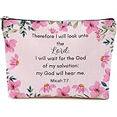 Bible Verse Makeup Bag for Women, Aesthetic Floral Portable Travel Organizer Toiletry Cosmetic Bag with Zipper, Christian Makeup Bags Skincare Pouches for Travel Accessories, Christian Gifts