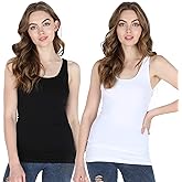 NIKIBIKI Women Seamless Wide Strap Basic Tank Top, Made in U.S.A, One Size (2 Pack: Black, White)