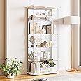 Darget Glass Display Cabinet 5-Shelf with Door, Lock and Mirror,5mm Tempered Glass Floor-to-Ceiling Glass Bookcase for Bedroom, Living Room, White