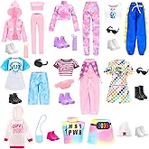 24 PCS Doll Clothes & Accessories 8 Set Clothing Includes Sport Outfit, Hooded Dress, Sportsuits, Skirt, with 8 Pairs of Shoes, 8 Accessories for 11.5 Inch Girl Dolls Cool Style Set