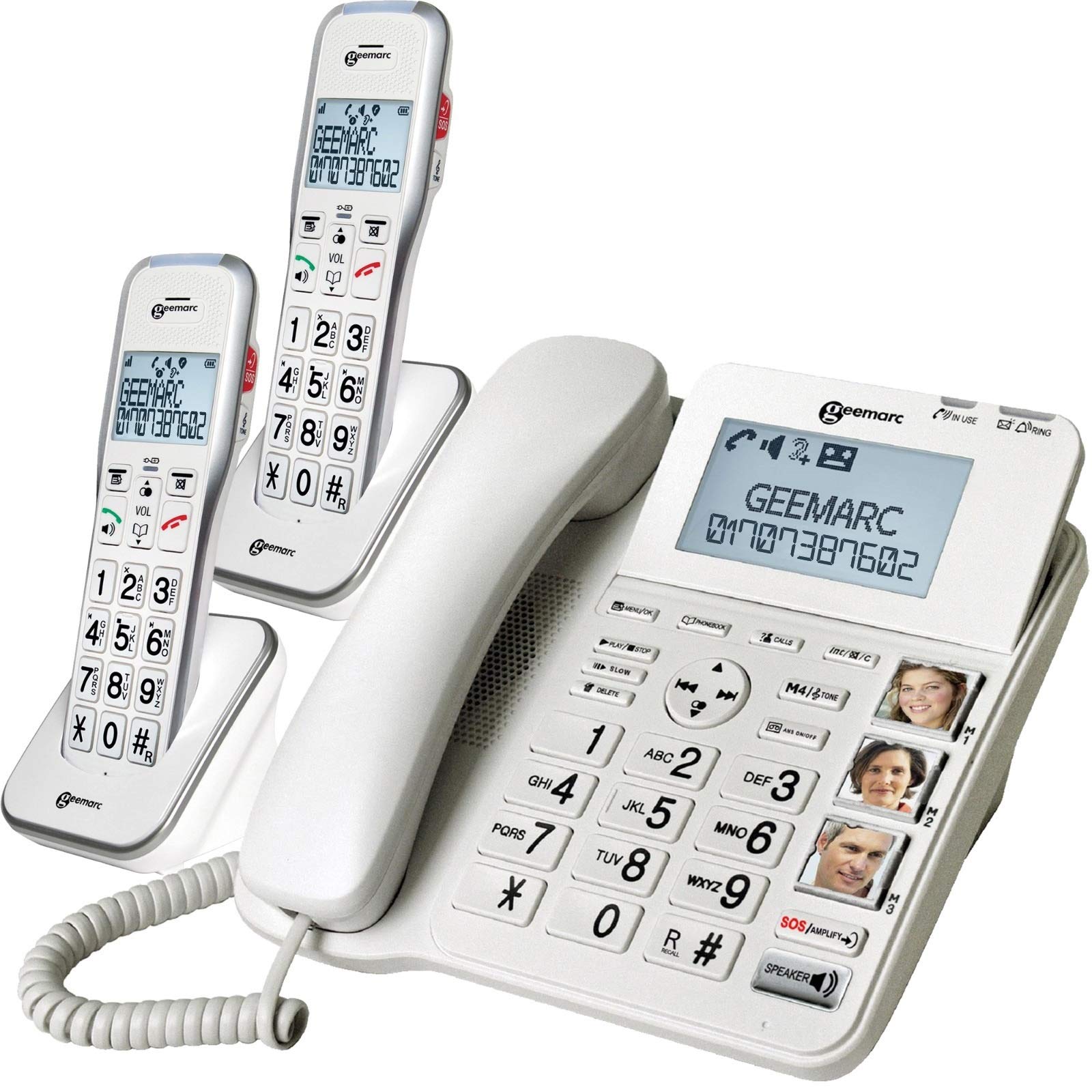 Geemarc Amplidect 595 Combi Twin - Extra Loud Set of Home Telephones with Emergency Call Function and Big Buttons for Seniors - Medium to Severe Hearing Loss - Hearing Aid Compatible - UK Version