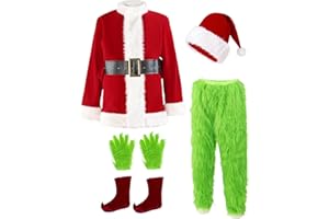 ACH Christmas Costume Adults Men Santa Claus Suit 7PCS Deluxe Professional Furry Xmas Halloween Cosplay Outfit for Adult Set