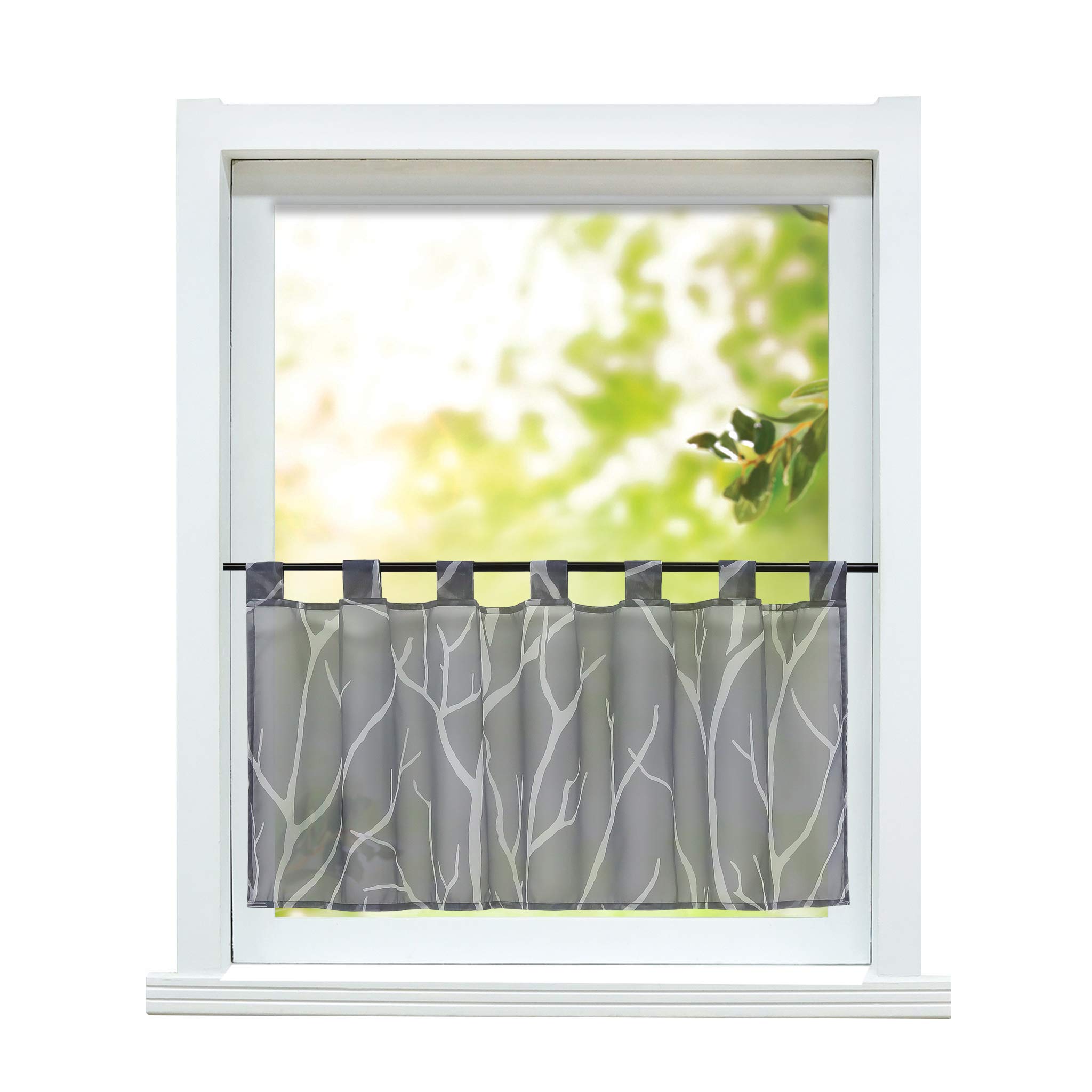ESLIR Modern Bistro Curtain Kitchen Curtains Transparent Curtains with Loops Short Voile Grey H x W 45 x 90 cm 1 Piece