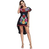 YZXDORWJ Women's Mexican Asymmetrical Dress Embroidered Floral Off-Shoulder Cocktail Latina Fiesta Dress