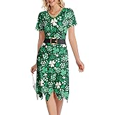 Seizesoul Women St Patricks Day Short Sleeve V Neck Dress Shamrock Printed Ugly Outfits