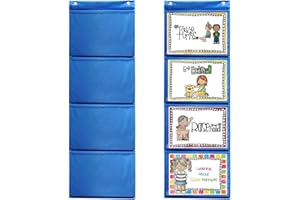 Mewise Pocket Chart for Classroom Cards,Drawing,Pictures,Class Demonstrations,Haning Bags for Classroom (4 Pockets)