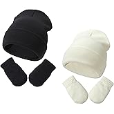 Toddler Baby Beanie Hat and Mittens Set Newborn Hat Toddler Winter Warm Knit Hat for Boys Girl 0-5 Years