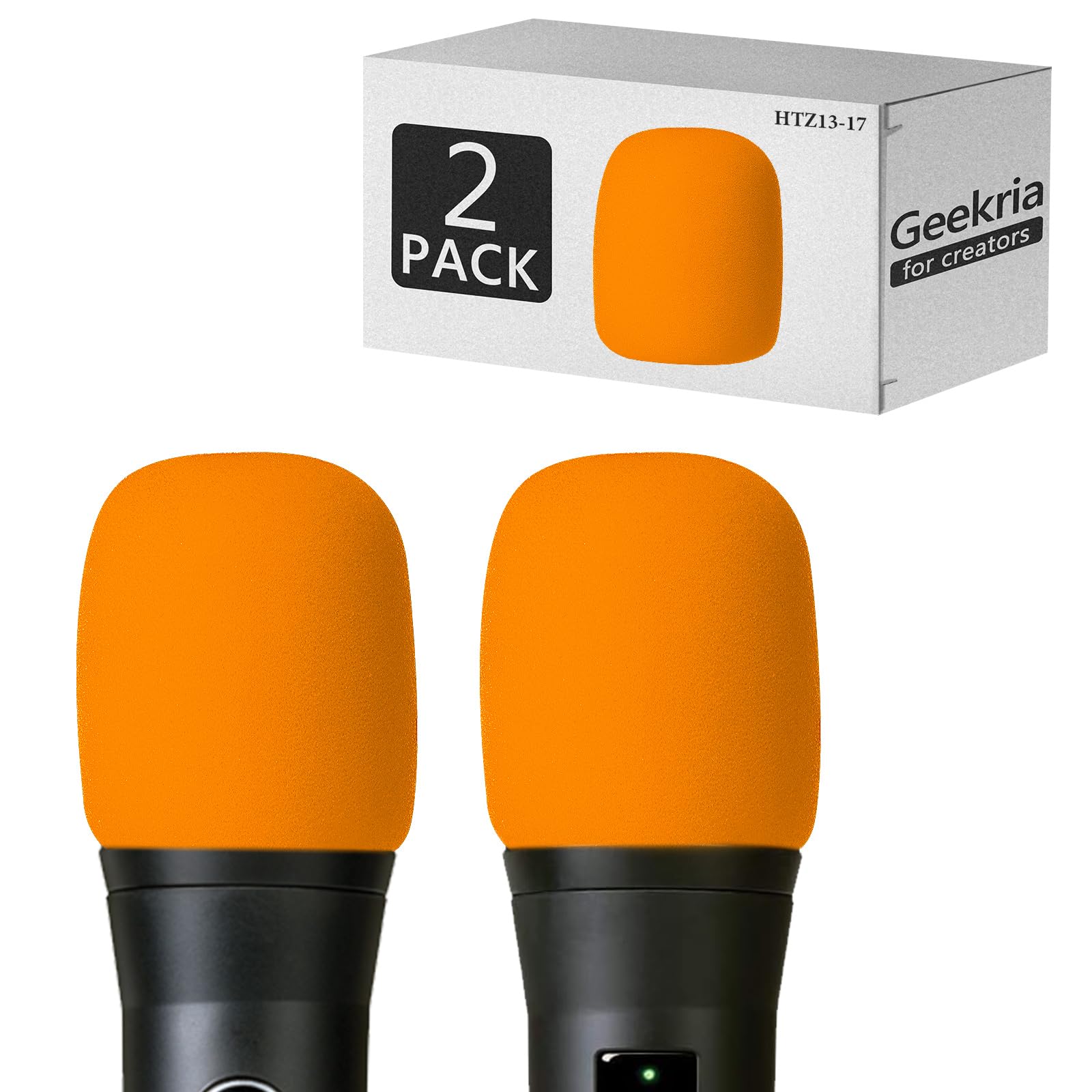 Geekria for Creators Foam Windscreen Compatible with AKG P2, P3S, P5i, C5, D5, D7, DMS100, DMS300 Microphone Antipop Windshield, Mic Wind Cover, Sponge Foam Filter (Orange / 2 Pack)
